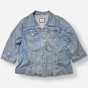 Live‎ A Little LAL Denim Jean Jacket XL Vintage Y2K Pearl Buttons 3/4 Sleeves